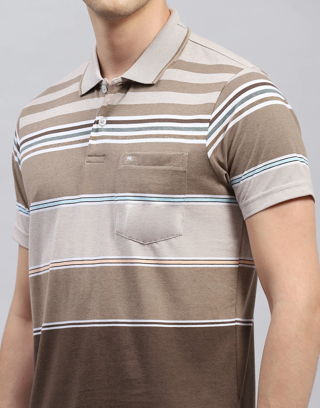 Men Brown Stripe Polo Collar Half Sleeve T-Shirt - Image 6