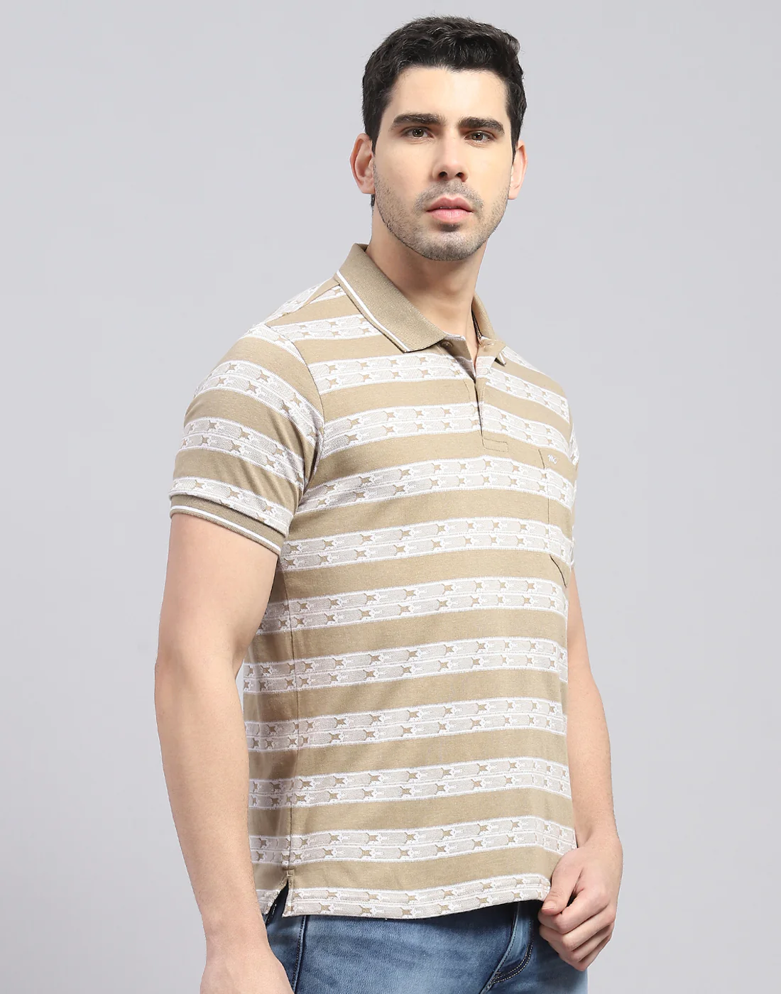 Men Brown Stripe Polo Collar Half Sleeve T-Shirt - Image 5