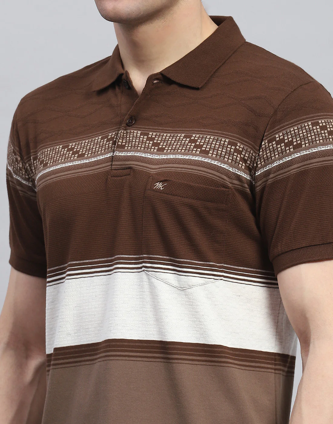 Men Brown Stripe Polo Collar Half Sleeve T-Shirt - Image 6
