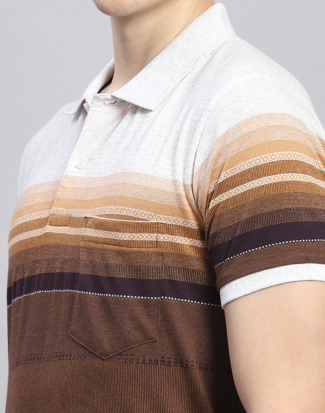 Men Brown Stripe Polo Collar Half Sleeve T-Shirt - Image 7