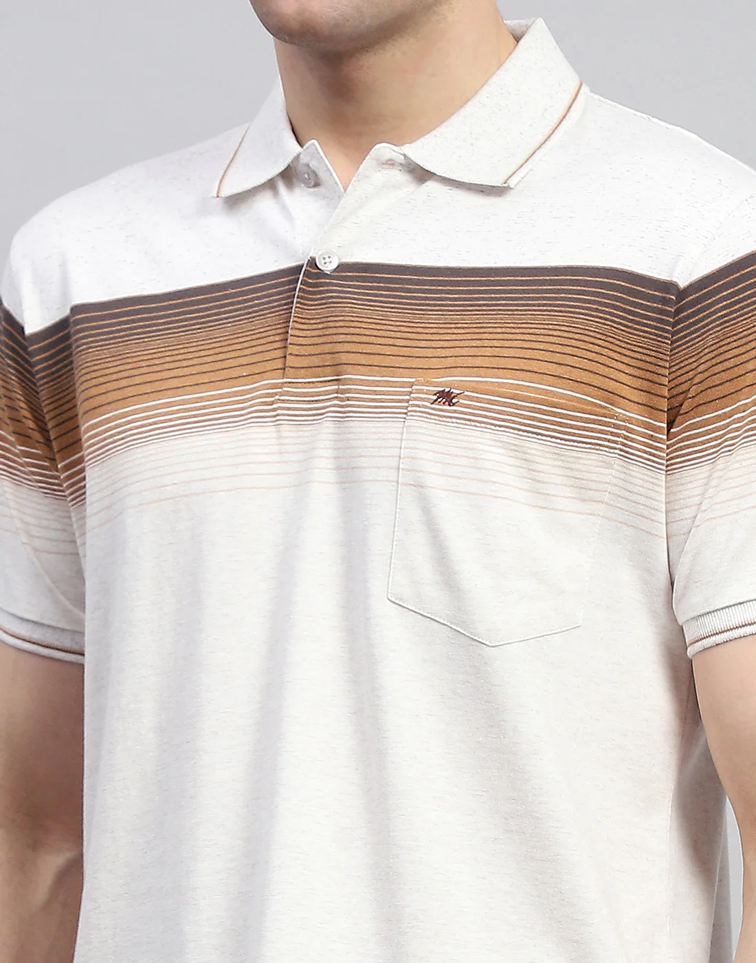 Men Brown Stripe Polo Collar Half Sleeve T-Shirt - Image 7