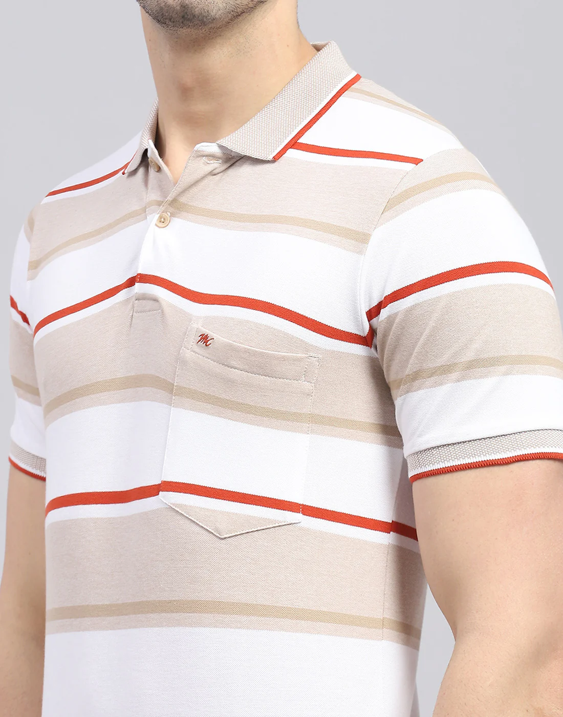 Men Brown Stripe Polo Collar Half Sleeve T-Shirt - Image 7