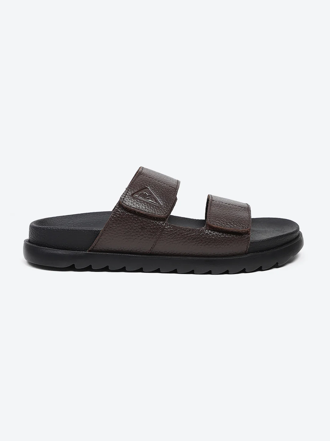 Men Brown Velcro Genuine Leather Sliders - Image 5