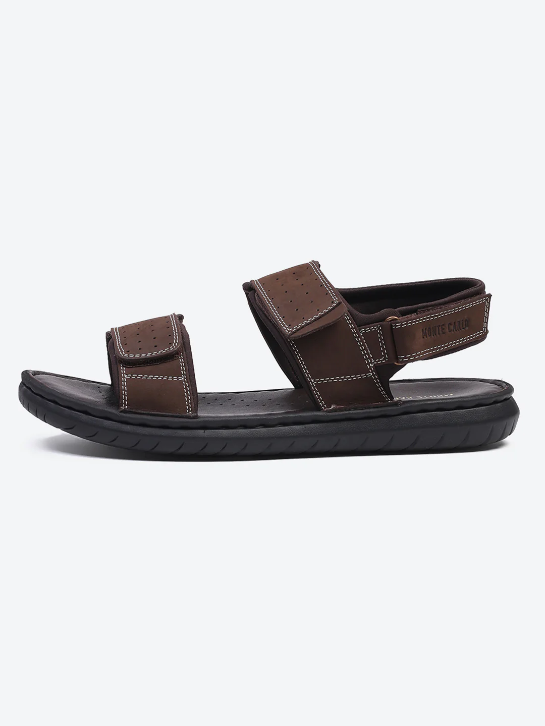 Men Brown Velcro Leather Sandals - Image 4