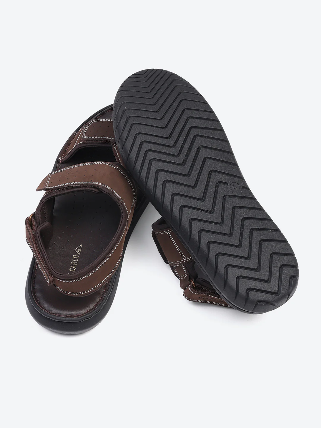 Men Brown Velcro Leather Sandals - Image 8
