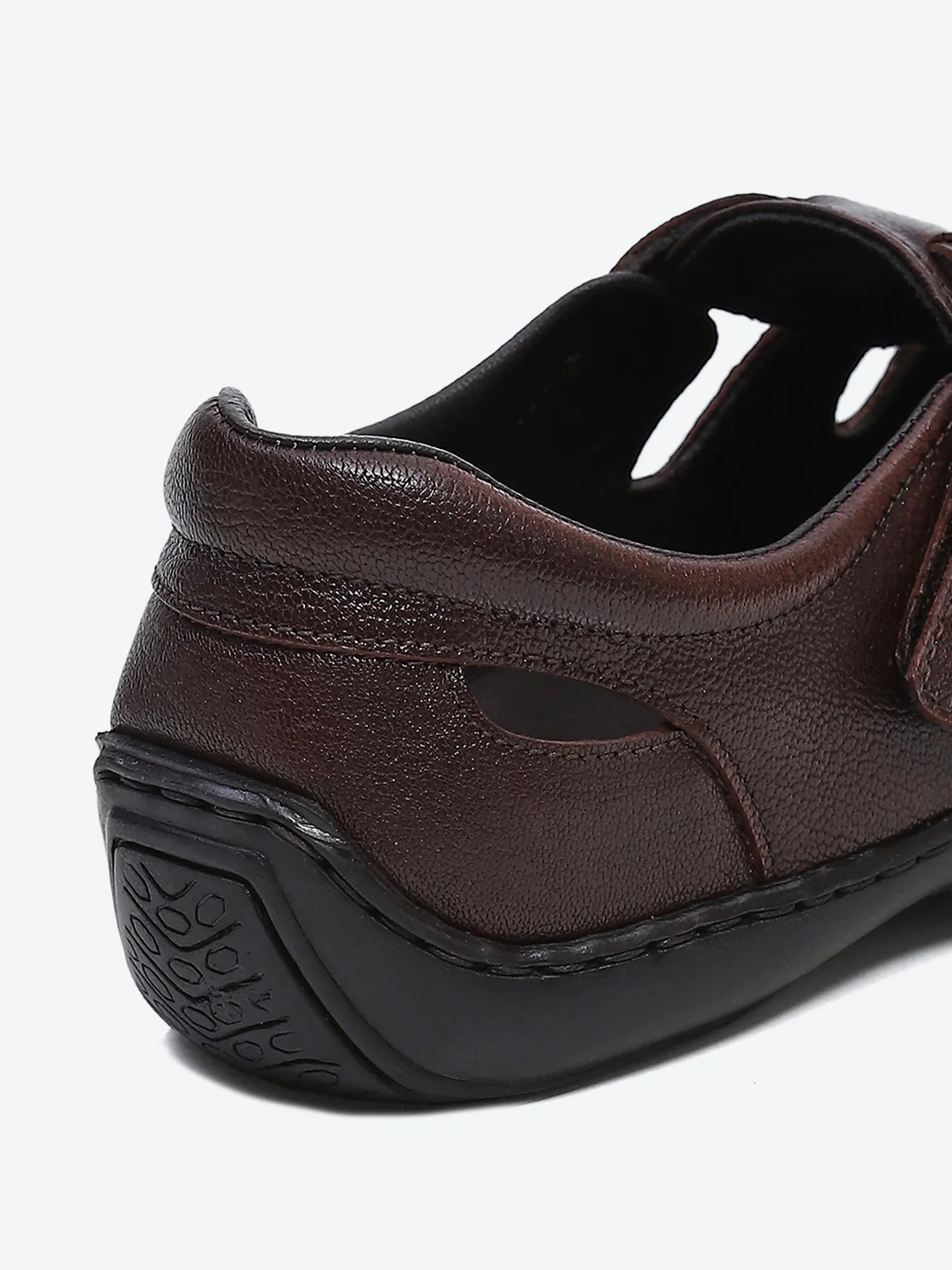 Men Brown Velcro Leather Sandals - Image 10