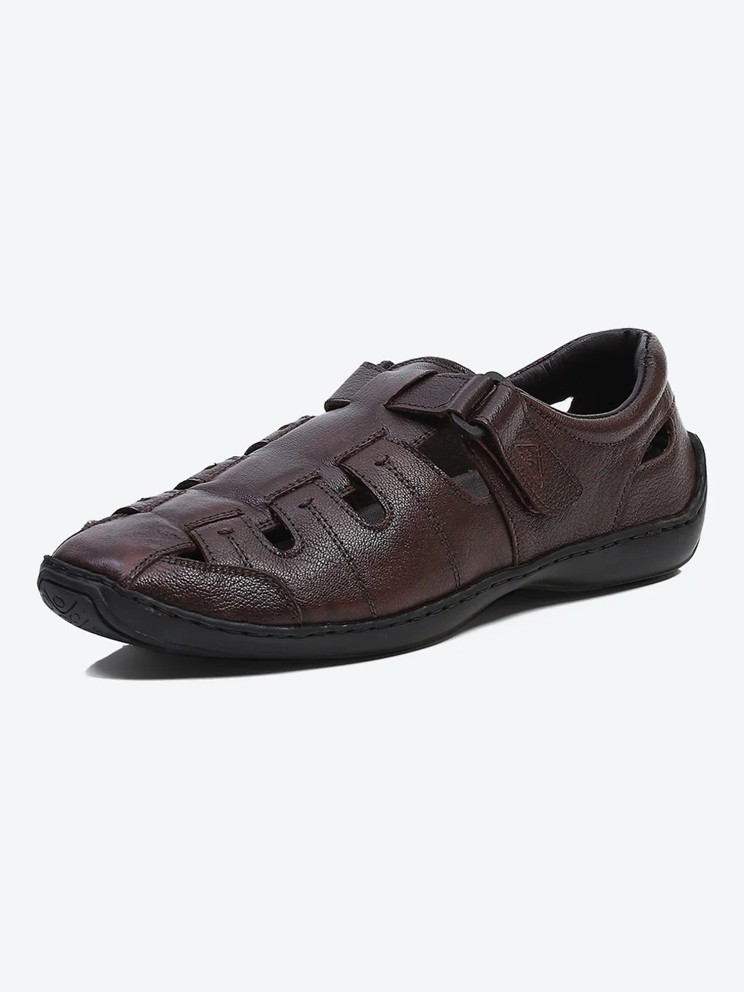 Men Brown Velcro Leather Sandals - Image 4