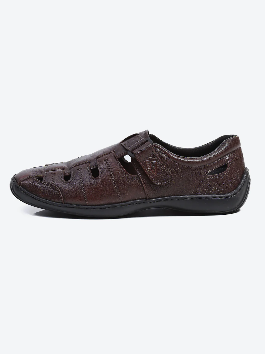 Men Brown Velcro Leather Sandals - Image 5