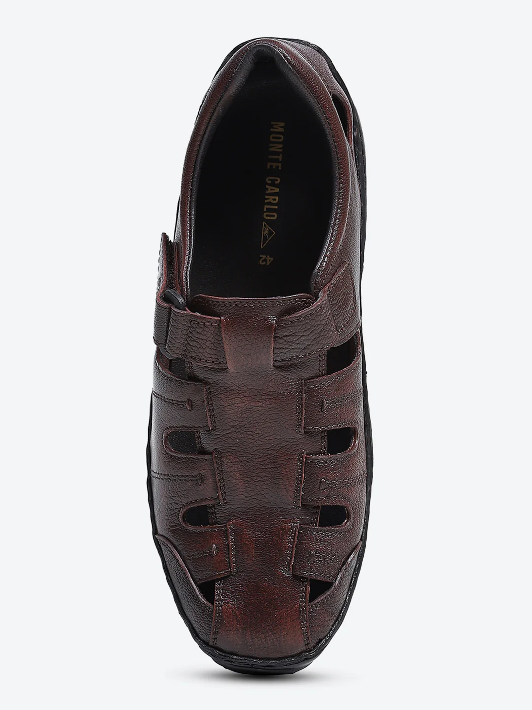 Men Brown Velcro Leather Sandals - Image 8