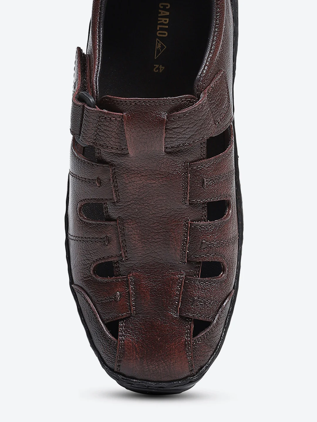Men Brown Velcro Leather Sandals - Image 9