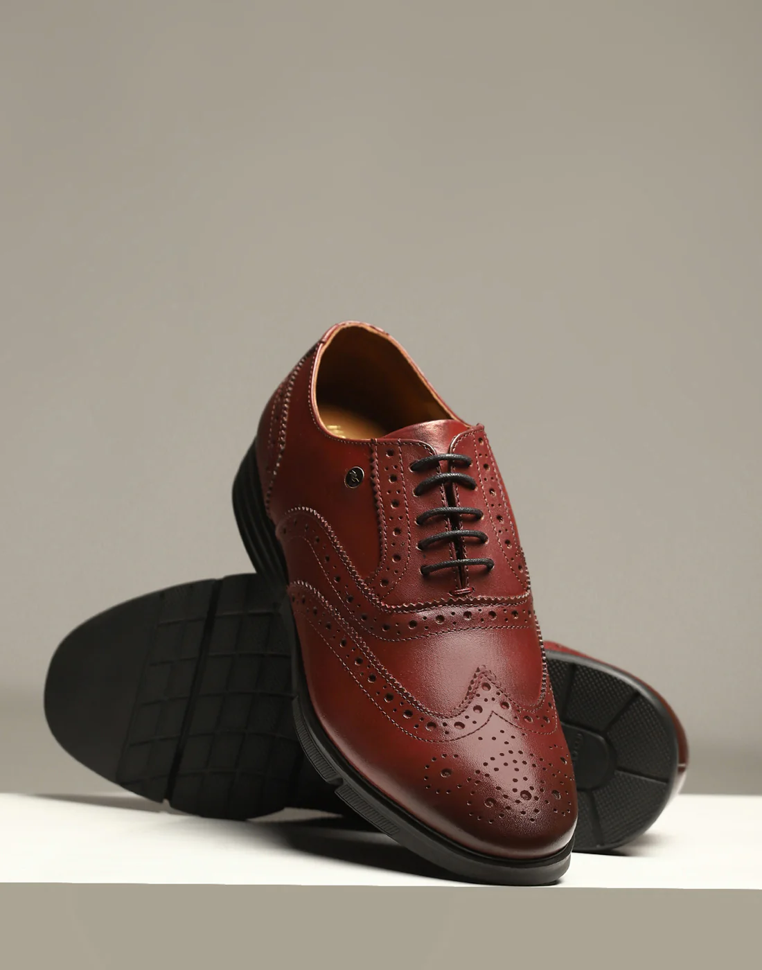 Men Burgundy Lace Up Genuine Leather Formal Brogues - Image 2