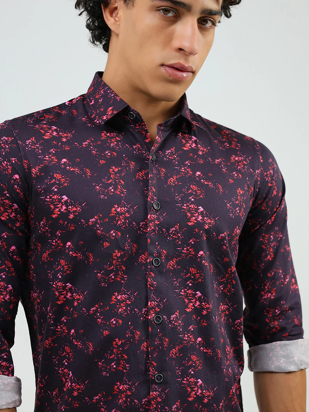Men Burgundy Printed Collar Full Sleeve Shirt - Image 6