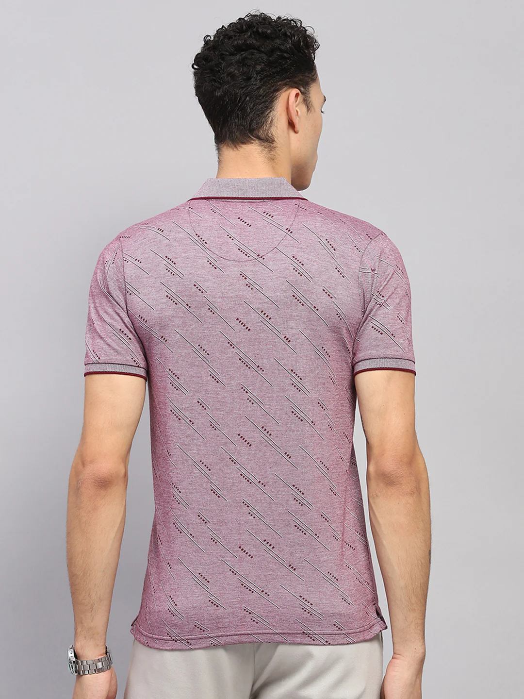 Men Burgundy Printed Collar Half Sleeve T-Shirt - Image 5