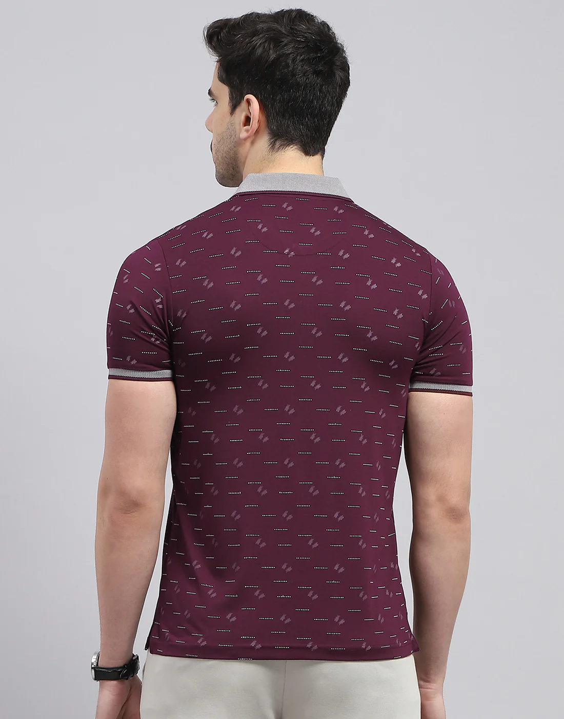 Men Burgundy Printed Polo Collar Half Sleeve T-Shirt - Image 6