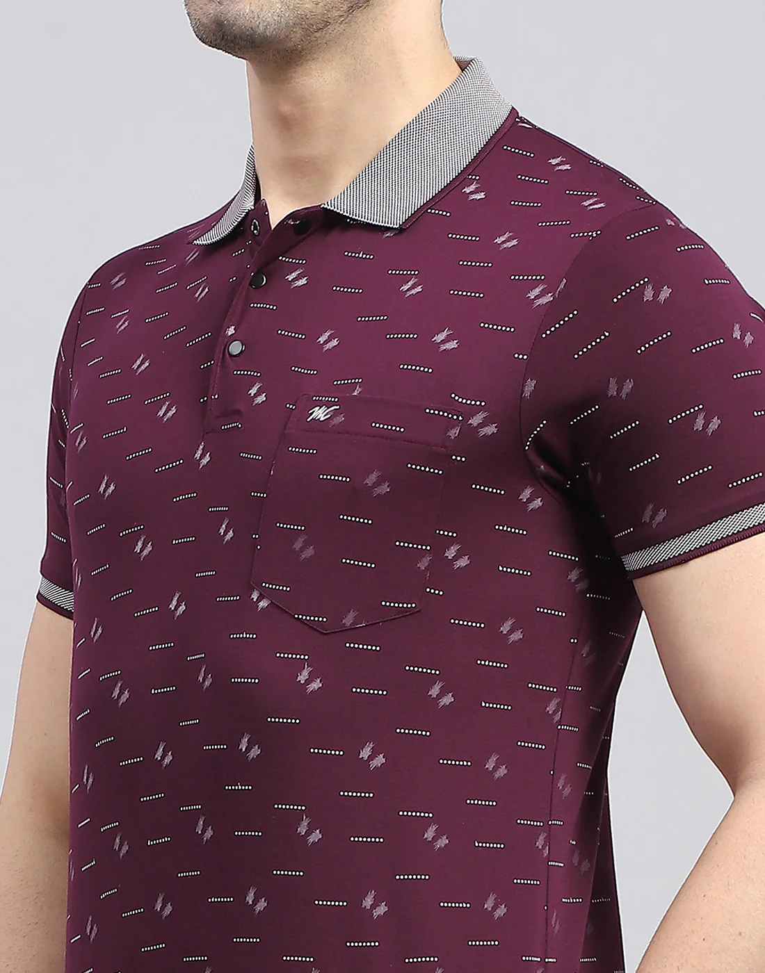 Men Burgundy Printed Polo Collar Half Sleeve T-Shirt - Image 7