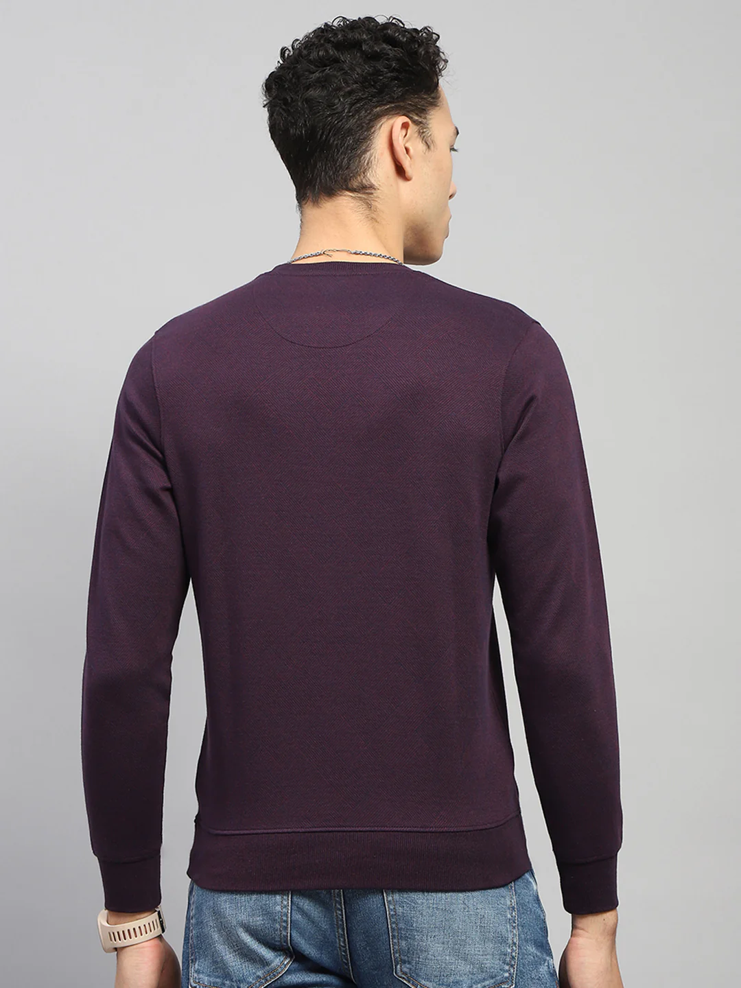 Men Burgundy Printed Round Neck Full Sleeve Winter T-Shirt - Image 5