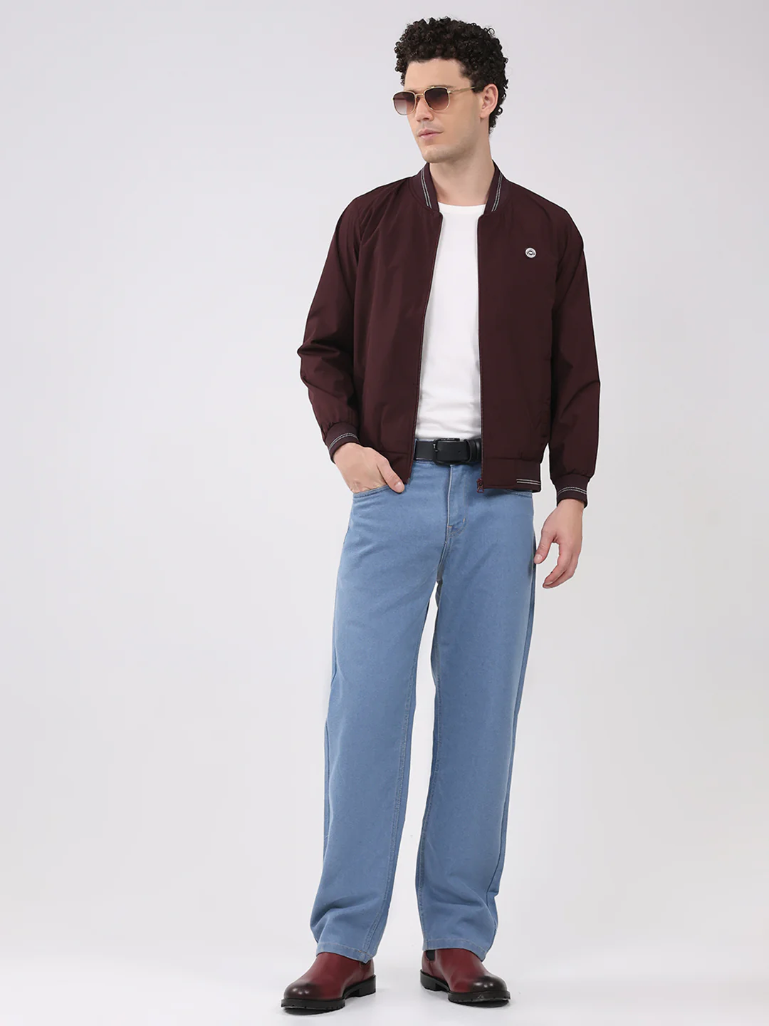 Men Burgundy Solid Collar Full Sleeve Jacket - Image 2