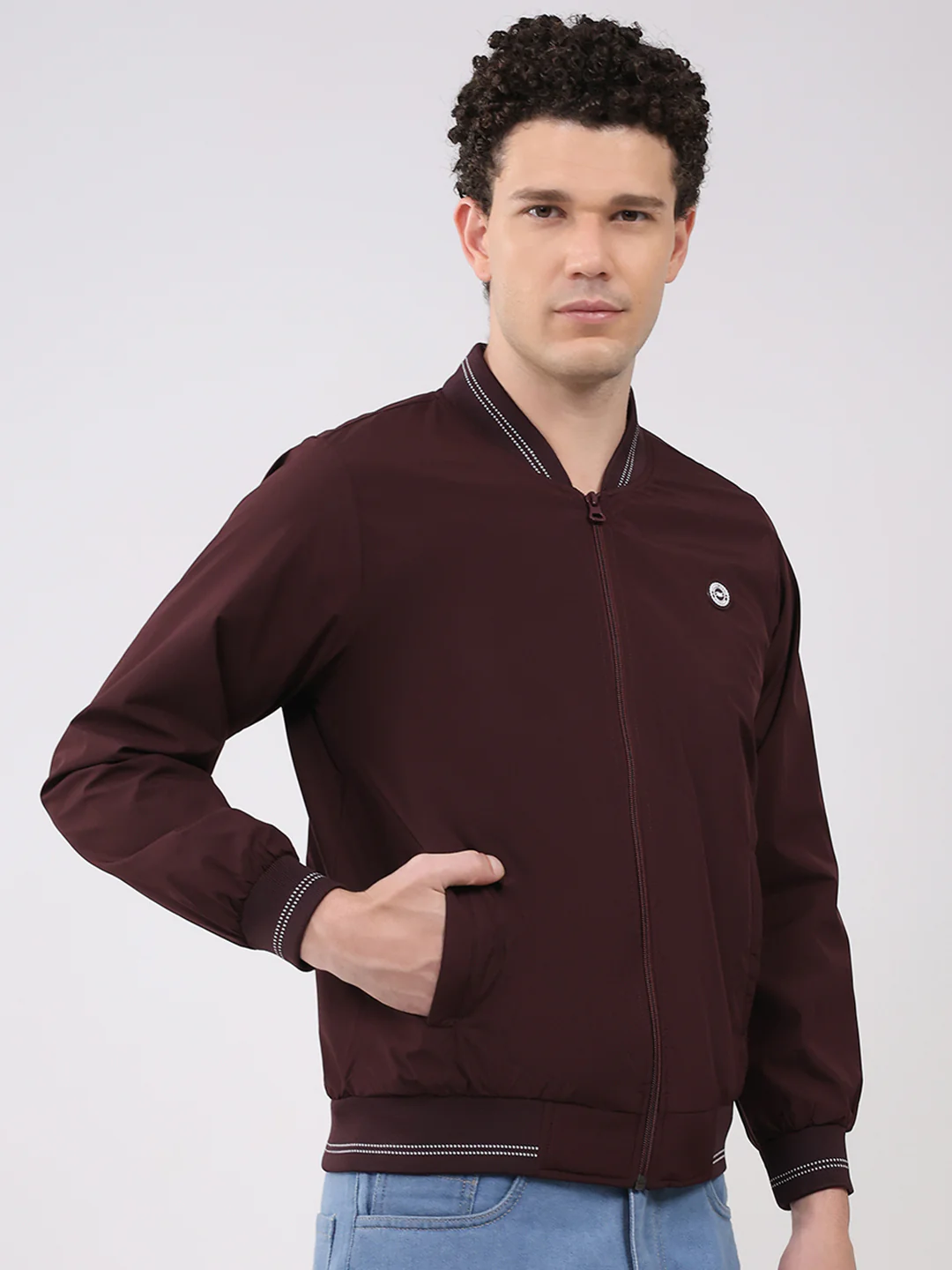 Men Burgundy Solid Collar Full Sleeve Jacket - Image 4