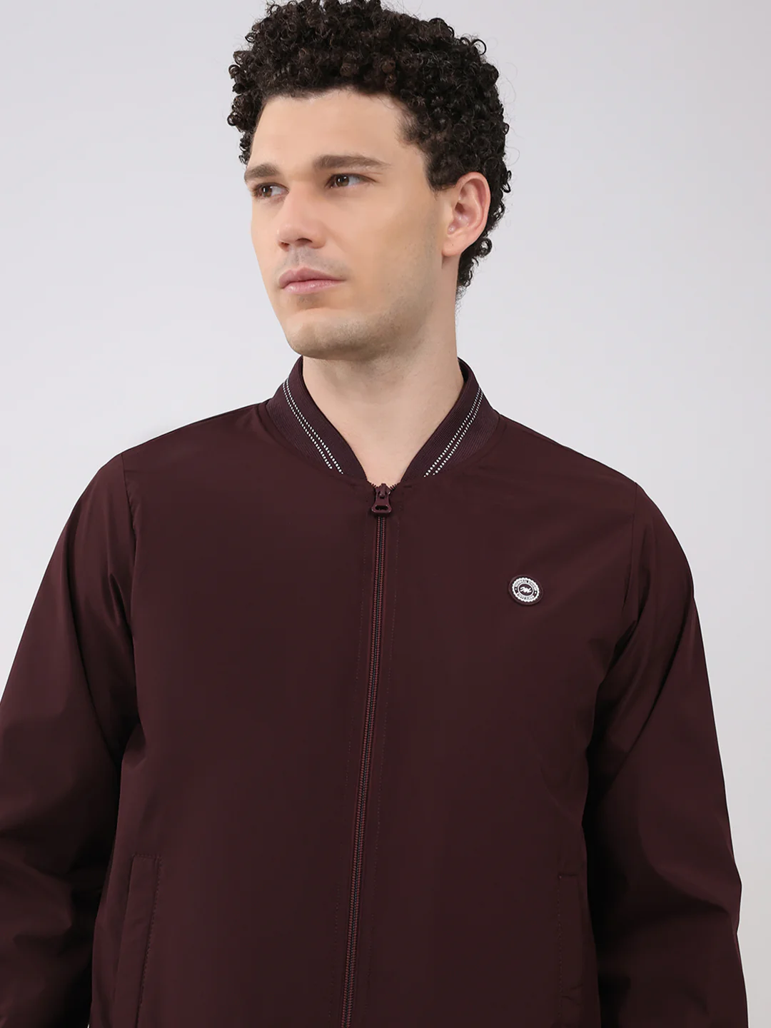 Men Burgundy Solid Collar Full Sleeve Jacket - Image 6
