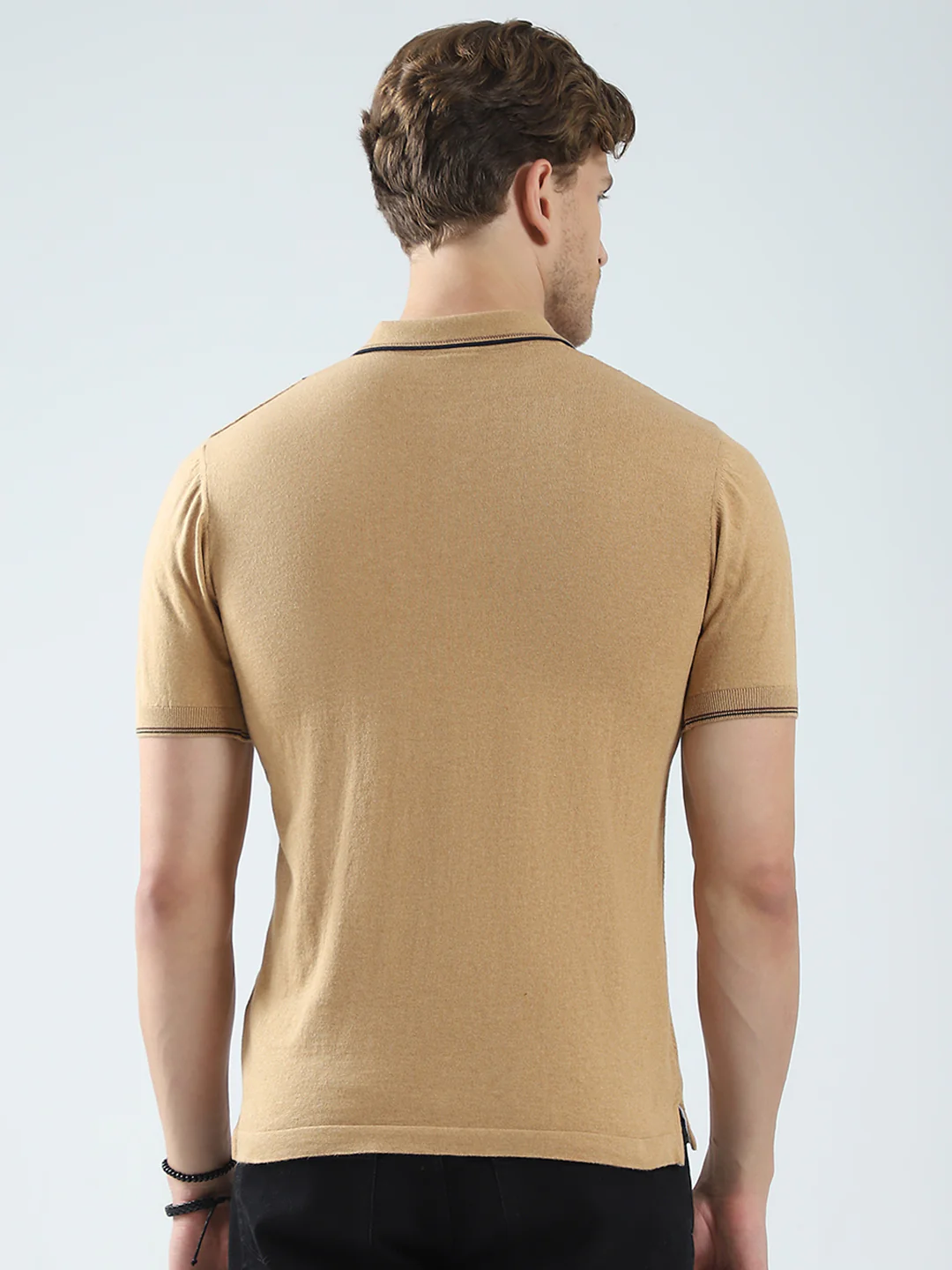 Men Camel Brown Printed Collar Half Sleeve T-Shirt - Image 5
