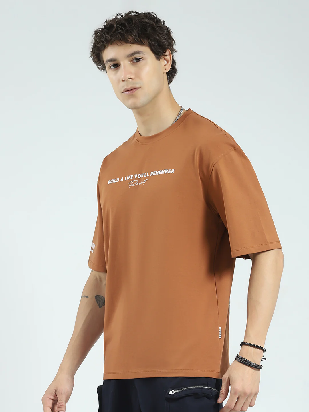 Rock.it Men Camel Brown Printed Round Neck Half Sleeve T-Shirt - Image 3