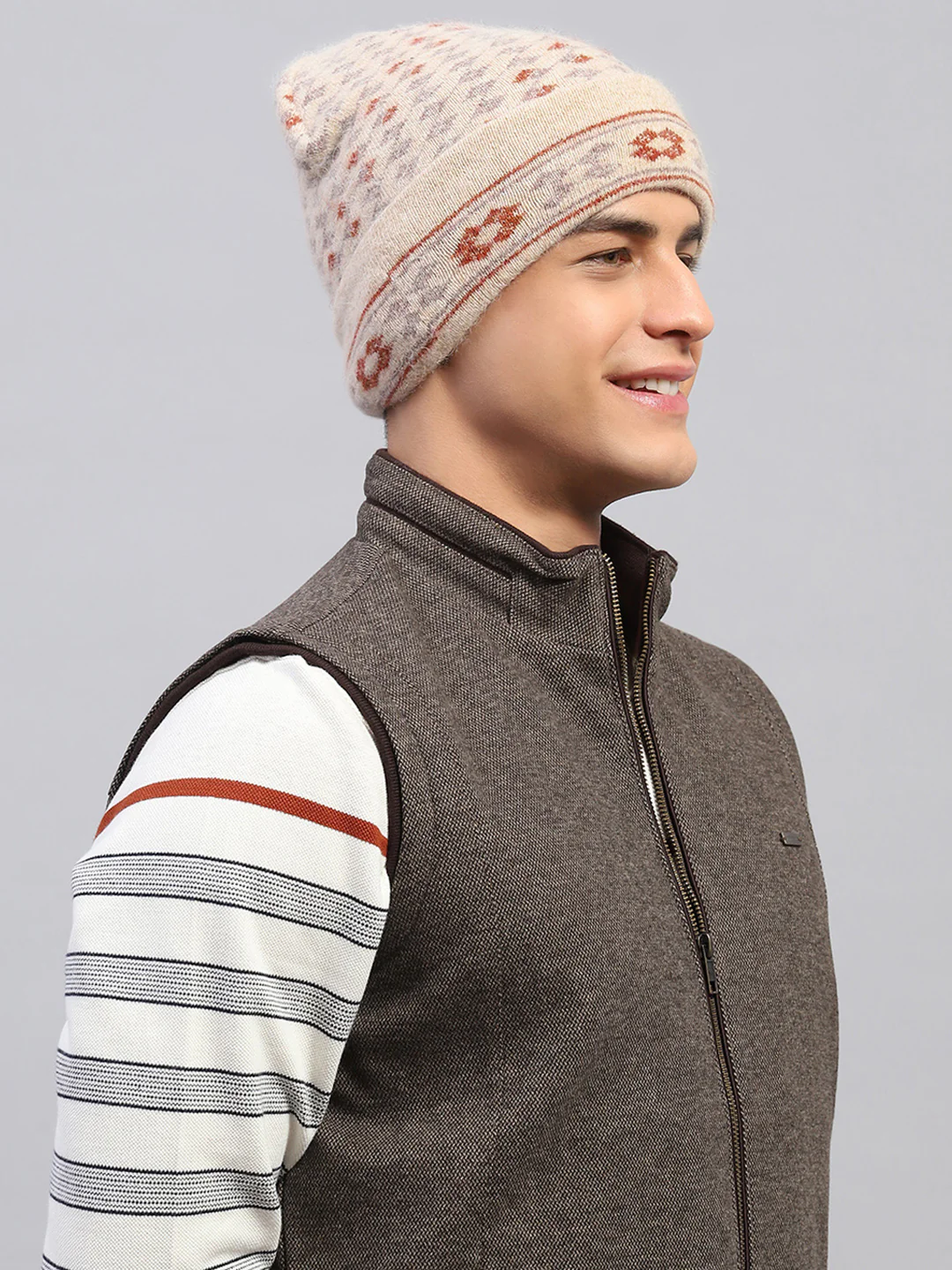 Men Camel Brown Self Design Cap - Image 3