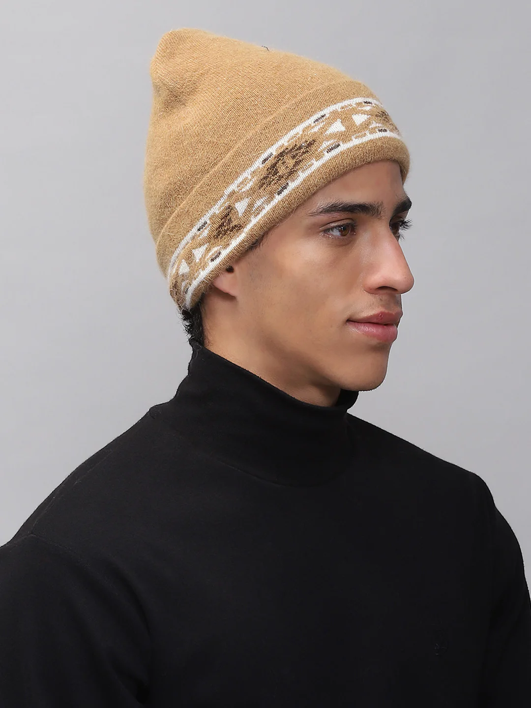 Men Camel Brown Self Design Cap - Image 4