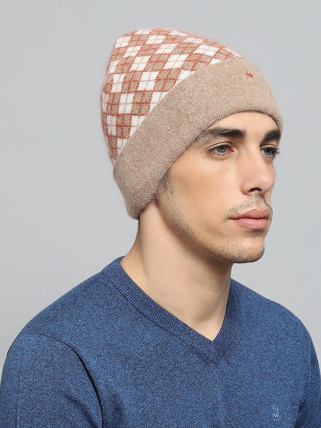 Men Camel Brown Self Design Cap - Image 4