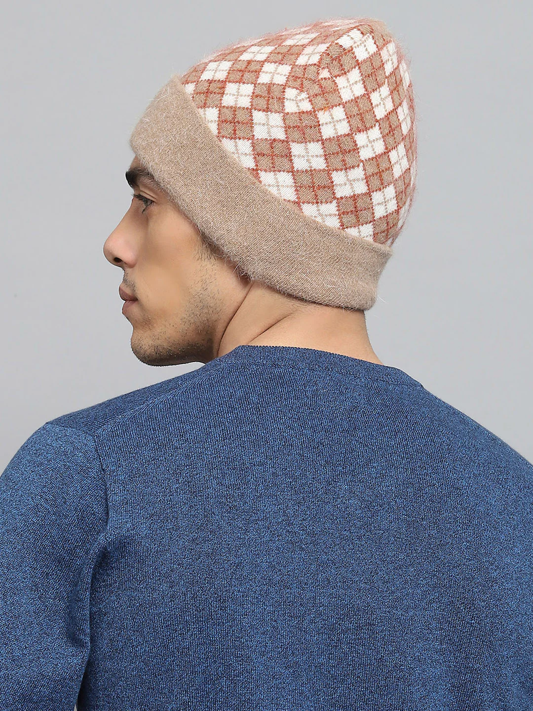 Men Camel Brown Self Design Cap - Image 5