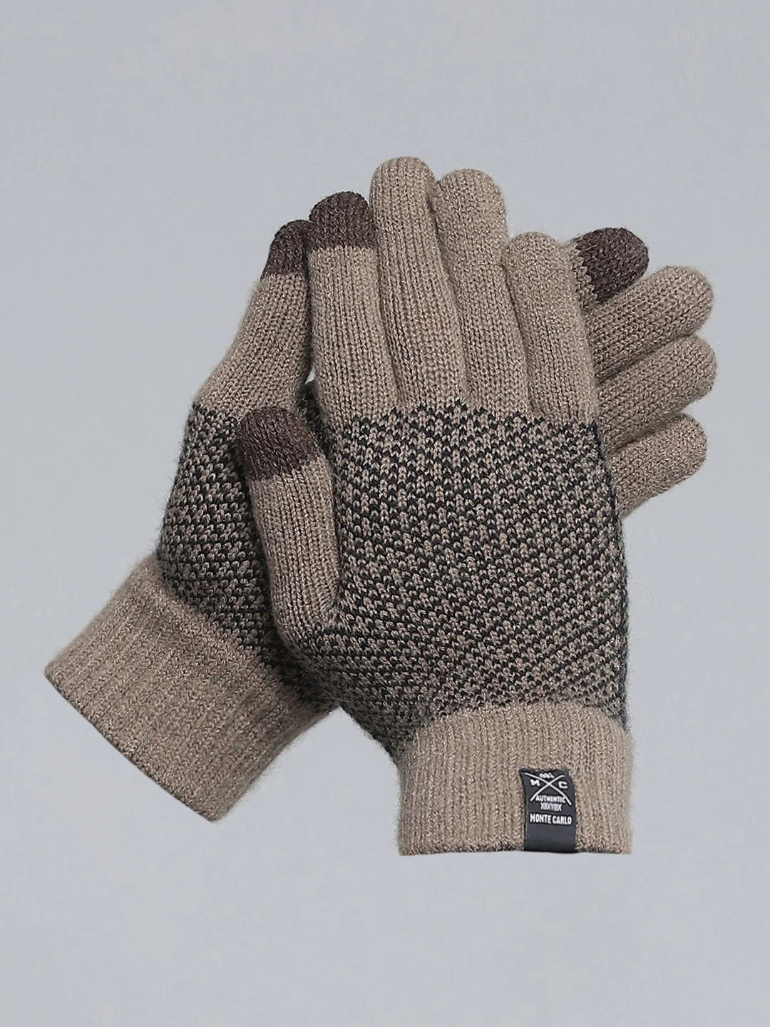 Men Camel Brown Self Design Gloves - Image 2