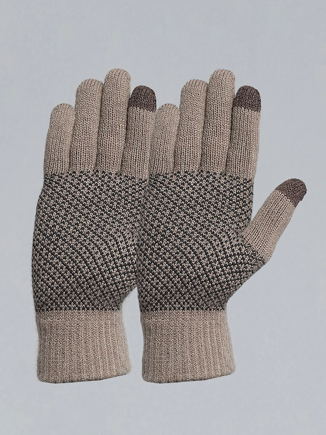 Men Camel Brown Self Design Gloves - Image 3