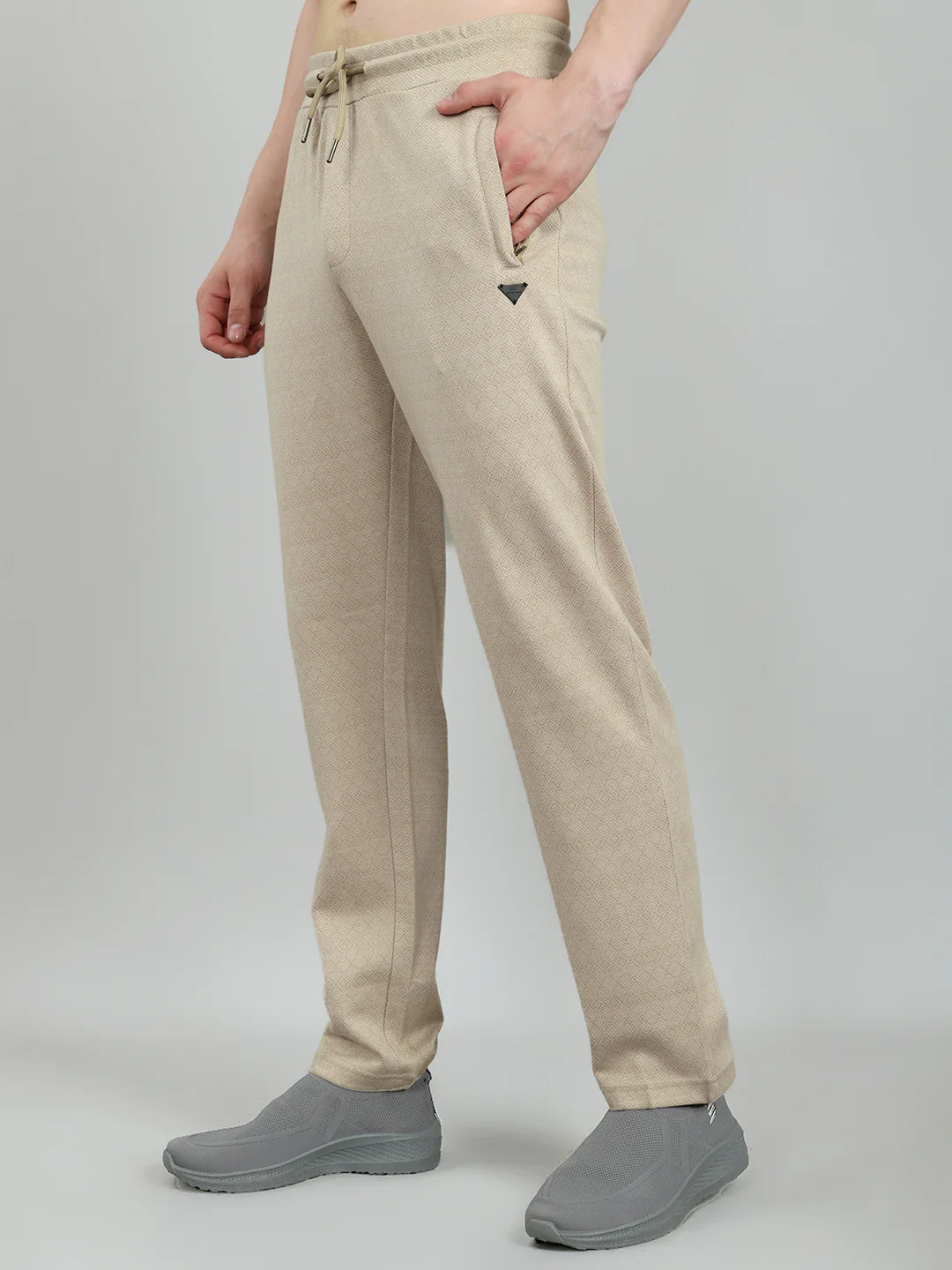 Men Camel Brown Self Design Regular Fit Lower - Image 2