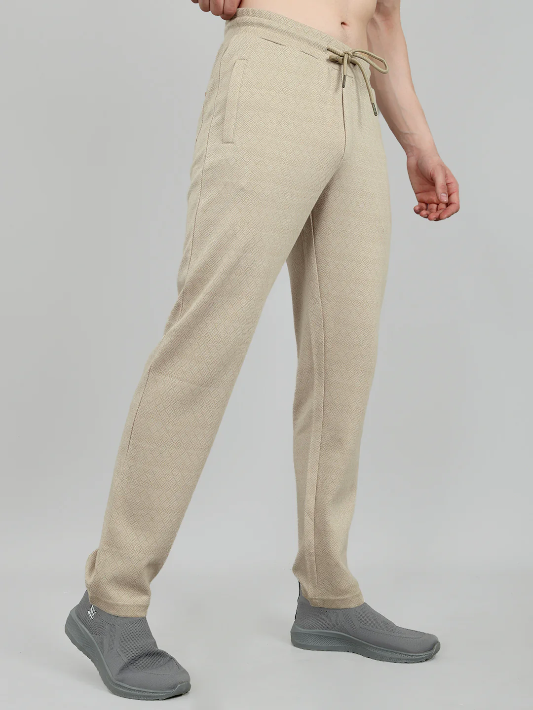 Men Camel Brown Self Design Regular Fit Lower - Image 3