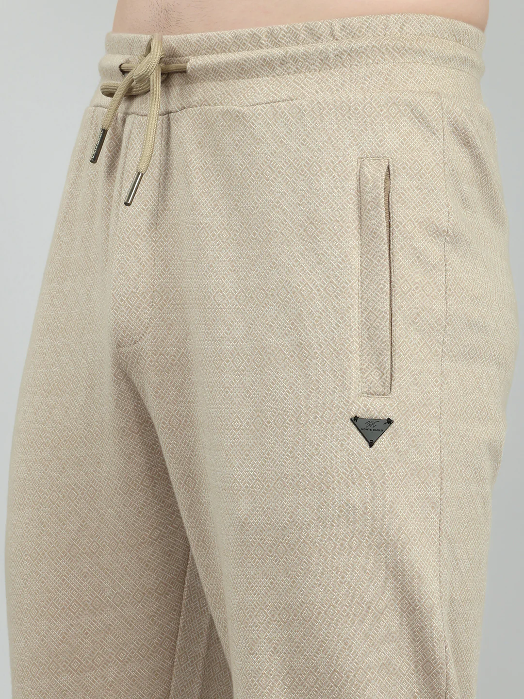 Men Camel Brown Self Design Regular Fit Lower - Image 4