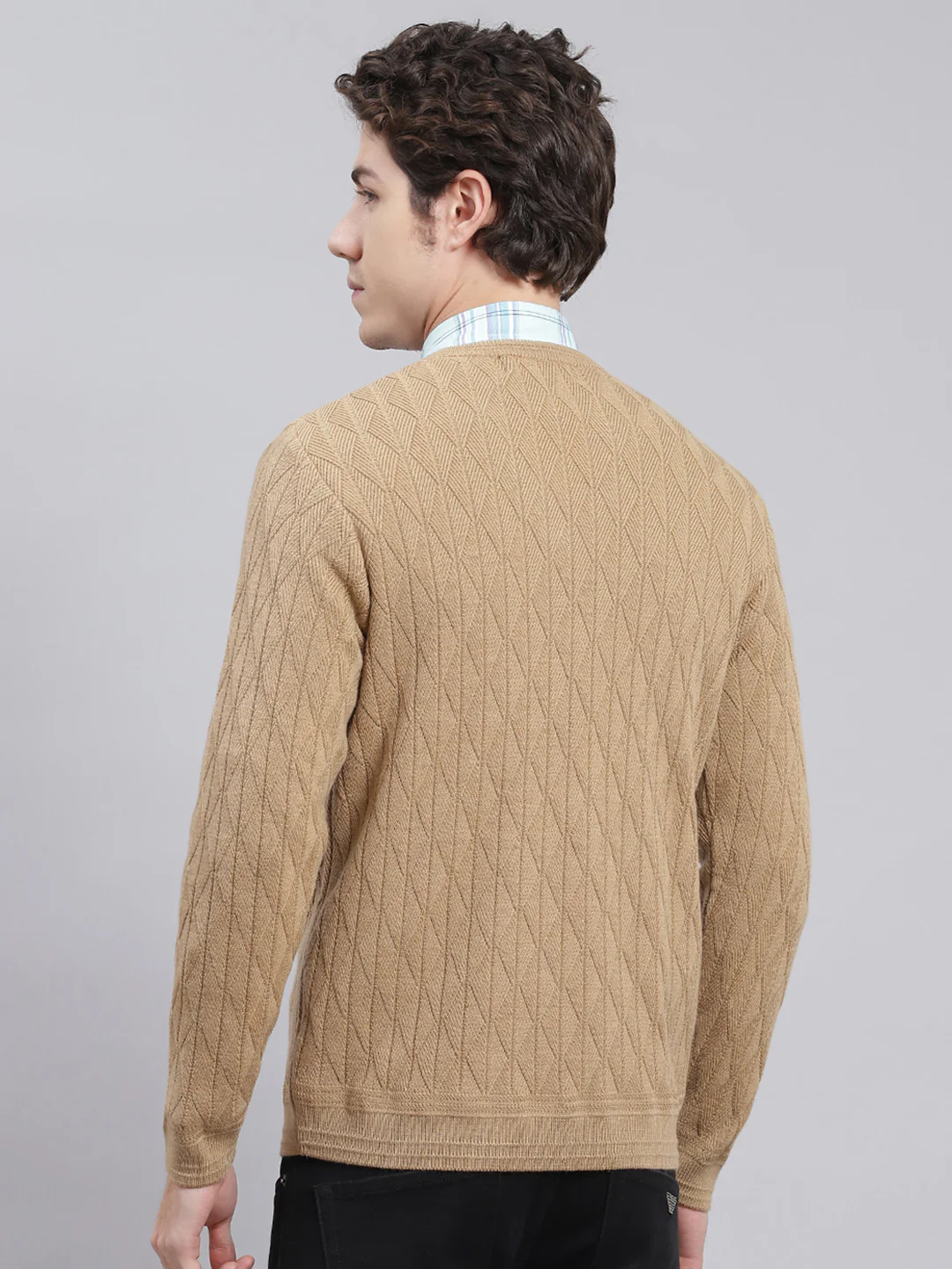 Men Camel Brown Self Design Wool blend Pullover - Image 5
