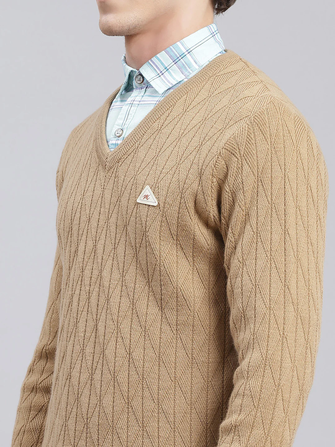 Men Camel Brown Self Design Wool blend Pullover - Image 6