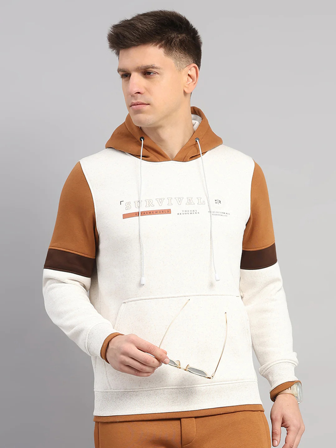Men Camel Brown Solid Collar Full Sleeve Winter Tracksuit - Image 6