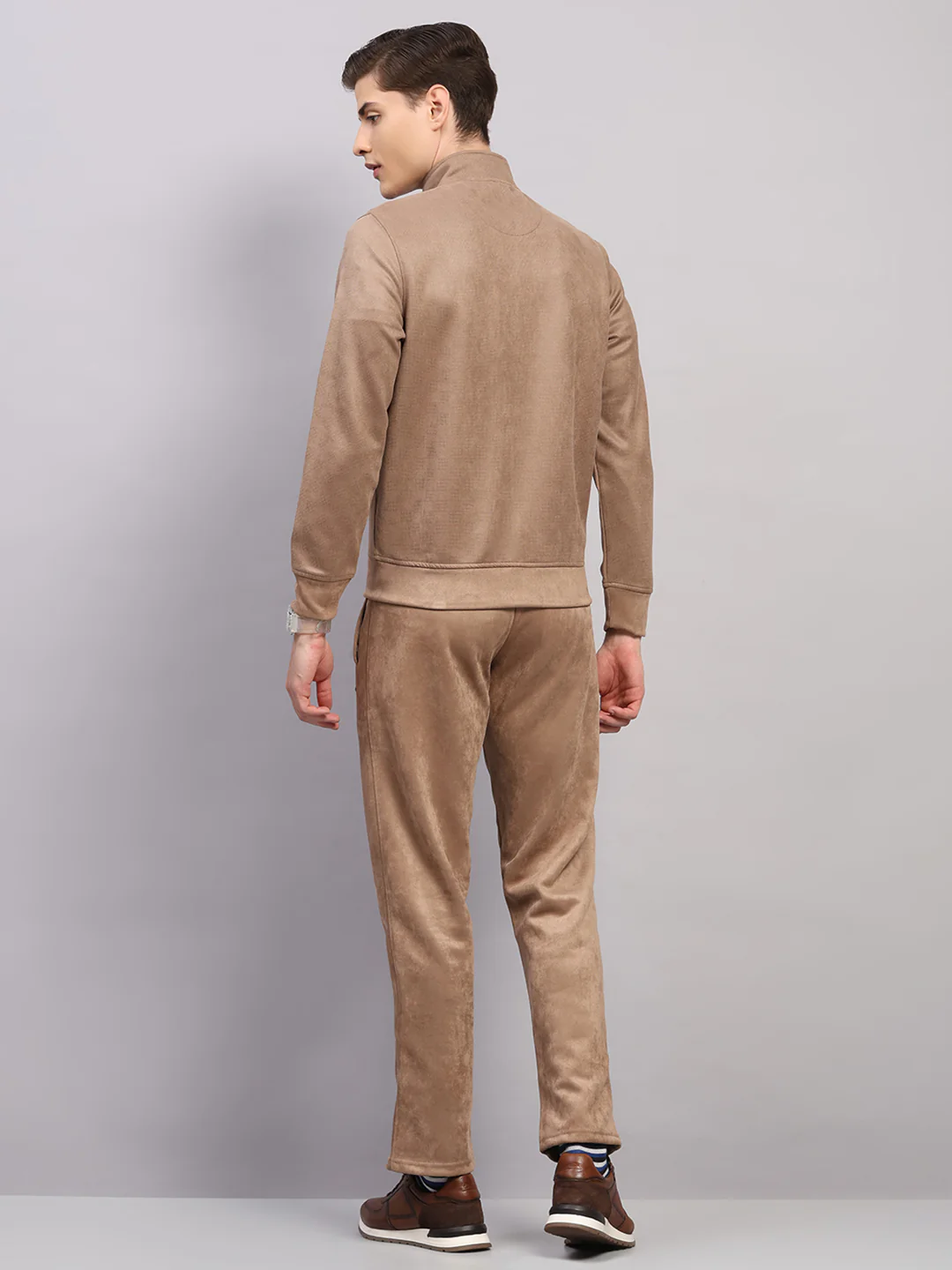 Luxuria Men Camel Brown Solid Collar Full Sleeve Winter Tracksuit - Image 5