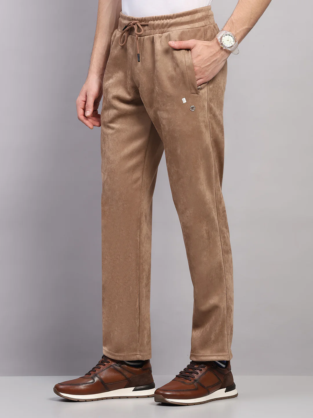Luxuria Men Camel Brown Solid Collar Full Sleeve Winter Tracksuit - Image 8