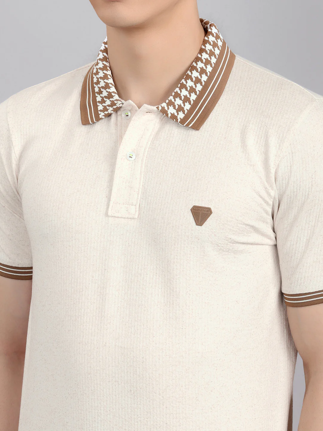 Men Camel Brown Solid Collar Half Sleeve Lower Set - Image 4