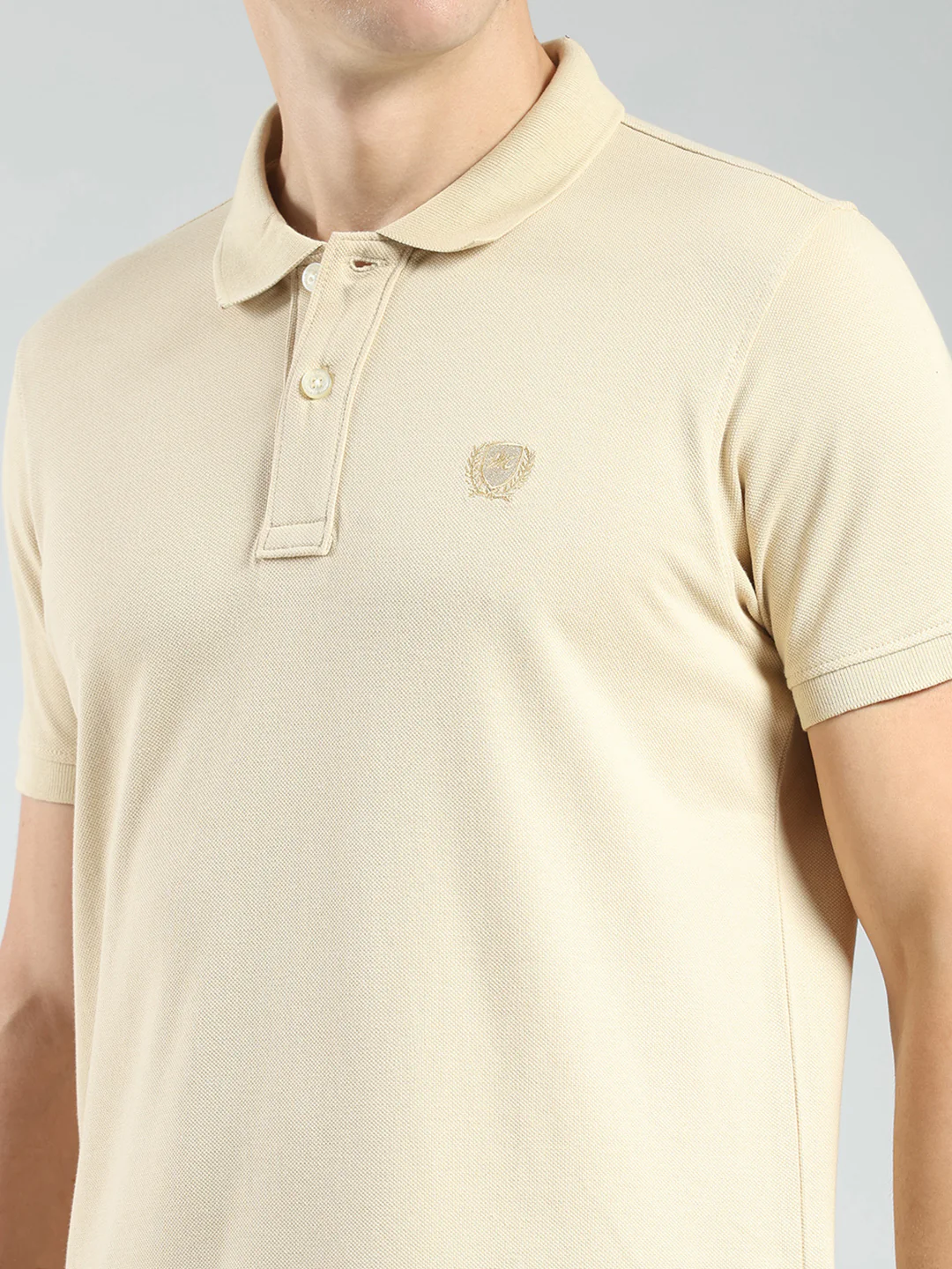 Men Camel Brown Solid Collar Half Sleeve T-Shirt - Image 6