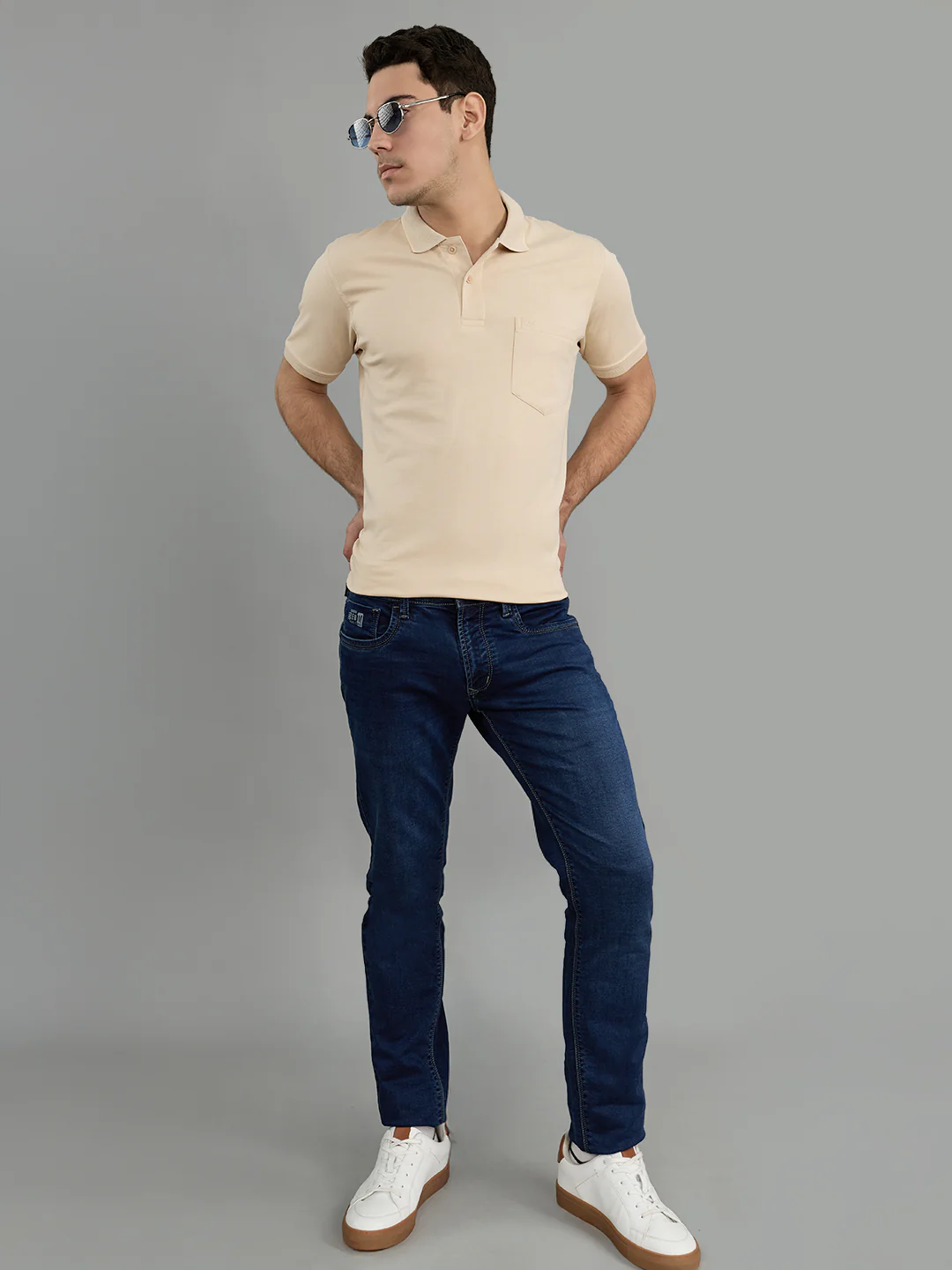 Men Camel Brown Solid Collar Half Sleeve T-Shirt - Image 6