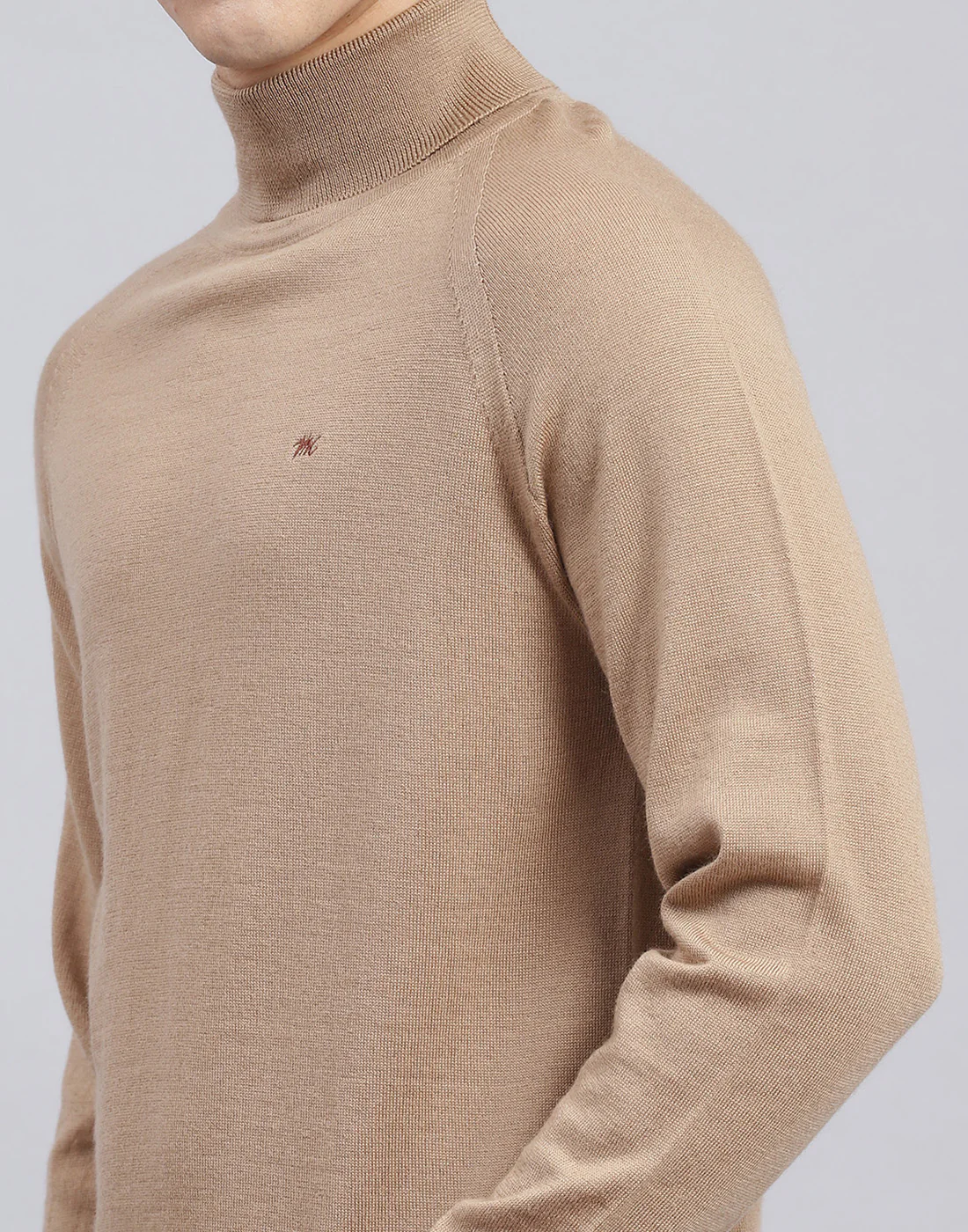 Men Camel Brown Solid High Neck Full Sleeve Pullover - Image 6