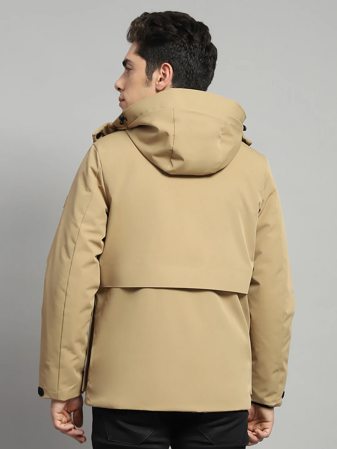 Men Camel Brown Solid Hooded Full Sleeve Jacket - Image 5
