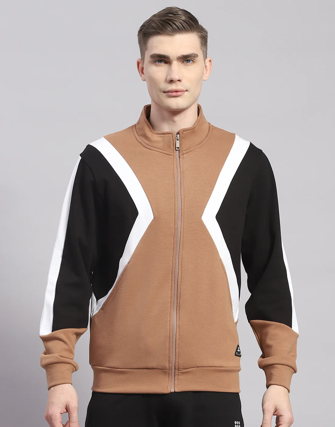 Rock.it Men Camel Brown Solid T Neck Full Sleeve Sweatshirt - Image 4