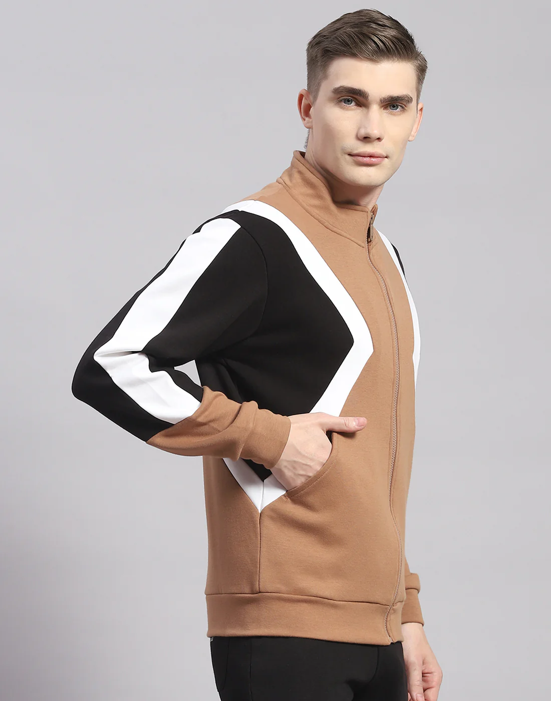 Rock.it Men Camel Brown Solid T Neck Full Sleeve Sweatshirt - Image 5