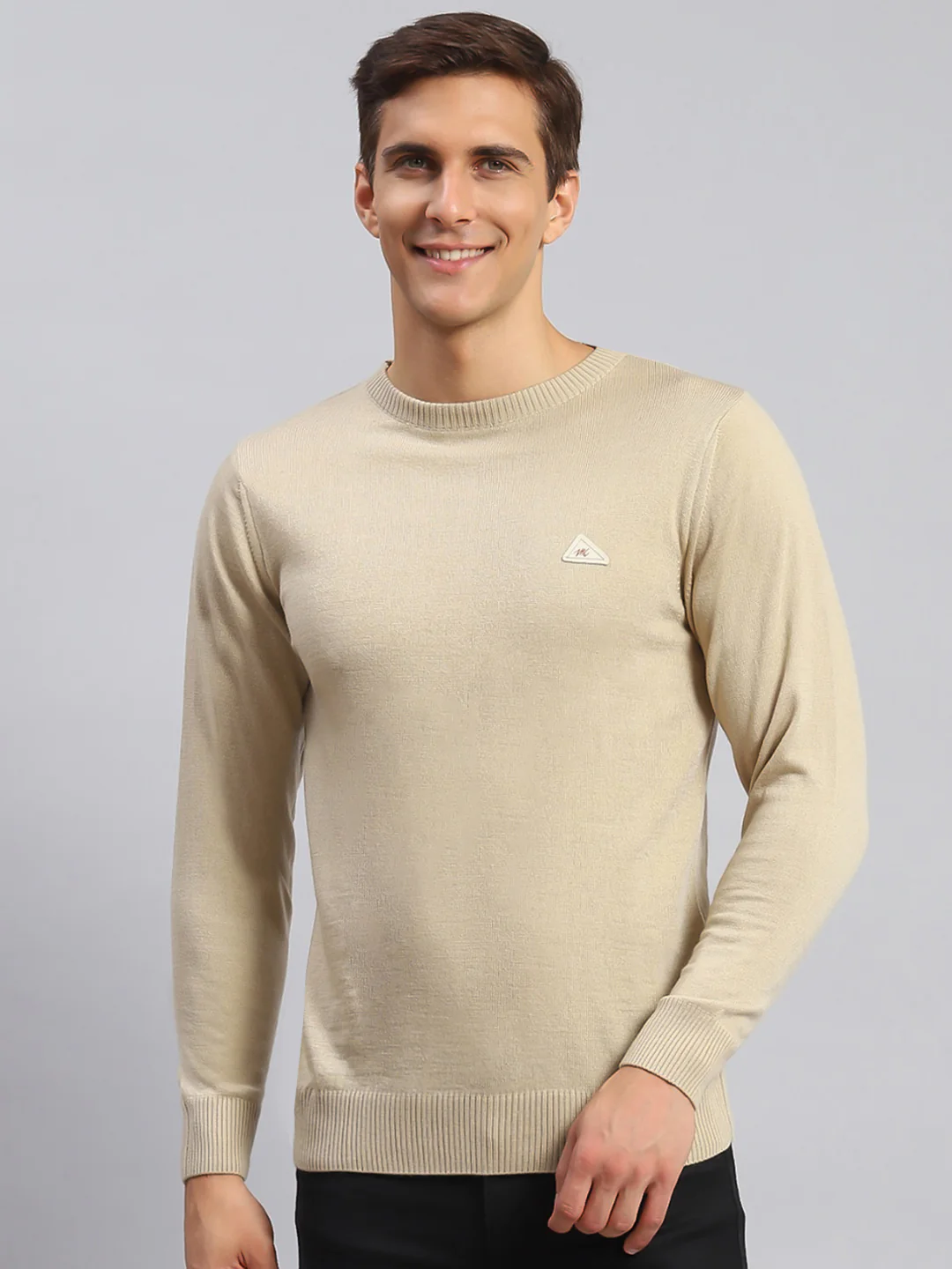 Men Camel Brown Solid Wool blend Pullover - Image 2