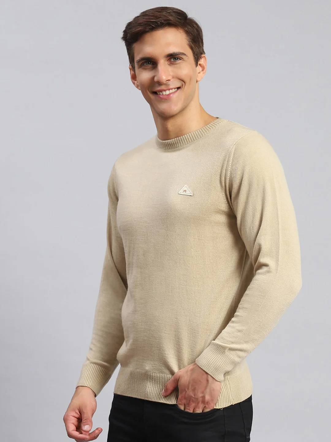 Men Camel Brown Solid Wool blend Pullover - Image 4