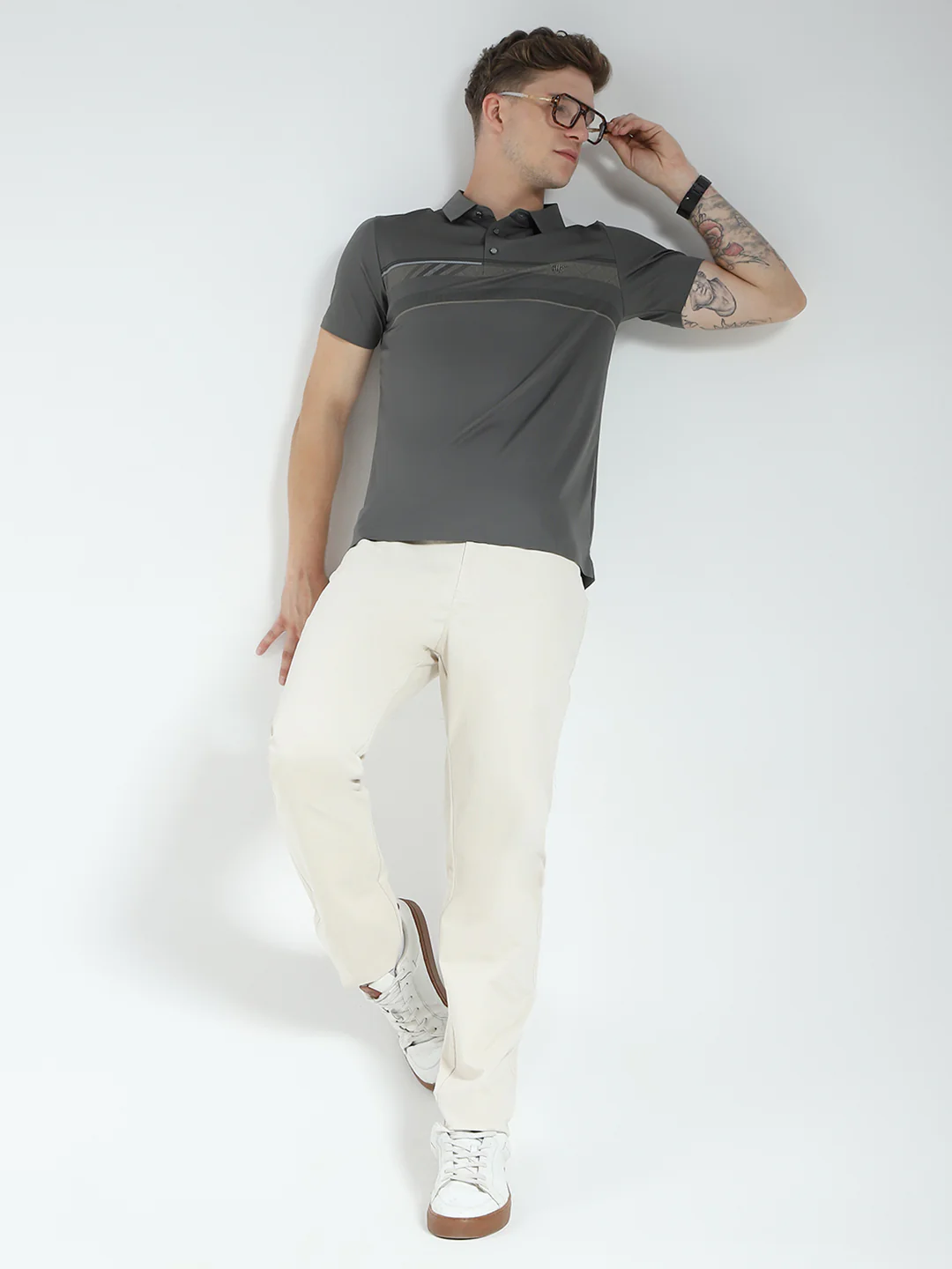 Men Charcoal Printed Collar Half Sleeve T-Shirt - Image 2