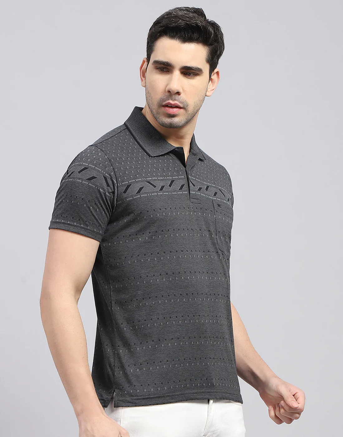Men Charcoal Printed Polo Collar Half Sleeve T-Shirt - Image 5